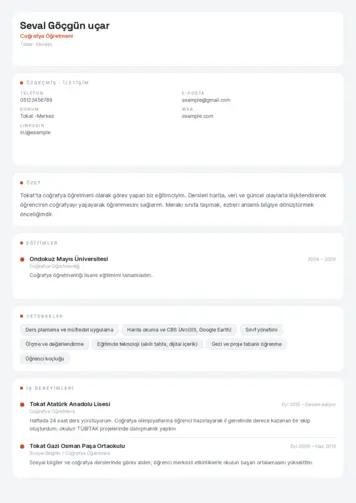 Coğrafya Öğretmeni CV Örnekleri cv indir